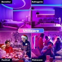 Kit Banda LED 2835 SIKS, Role Albe, Bluetooth, Control Din Telefon, Telecomanda Mica, 20 metri (4 x 5m), Grad Protectie IP65,...