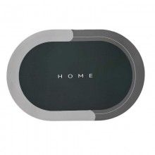 Covor De Baie EDAR, Cu Mesaj "Home", Absorbant, Antiderapant, Material Moale, Curatoare Usoara, 57 x 38 cm, Verde / Gri