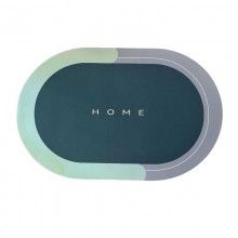 Covor De Baie EDAR, Cu Mesaj "Home", Absorbant, Antiderapant, Material Moale, Curatoare Usoara, 57 x 38 cm, Verde / Blue