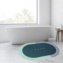 Covor De Baie EDAR, Cu Mesaj "Home", Absorbant, Antiderapant, Material Moale, Curatoare Usoara, 57 x 38 cm, Verde / Blue