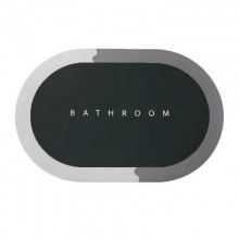 Covor De Baie EDAR, Cu Mesaj "Bathroom", Absorbant, Antiderapant, Material Moale, Curatoare Usoara, 57 x 38 cm, Verde / Gri