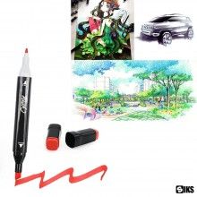 Set 60 De Carioci Multicolor SIKS Cu 2 Capete, Marker Cu Cap Dublu, Cerneala Pe Baza De Alcool, Geanta Neagra Si Suport Din P...