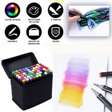 Set 60 De Carioci Multicolor SIKS Cu 2 Capete, Marker Cu Cap Dublu, Cerneala Pe Baza De Alcool, Geanta Neagra Si Suport Din P... Set 60 De Carioci Multicolor SIKS Cu 2 Capete, Marker Cu Cap Dublu, Cerneala Pe Baza De Alcool, Geanta Neagra Si Suport Din P...