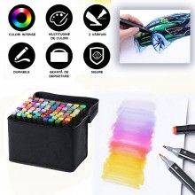 Set 80 De Carioci Multicolor SIKS Cu 2 Capete, Marker Cu Cap Dublu, Cerneala Pe Baza De Alcool, Geanta Neagra Si Suport Din P... Set 80 De Carioci Multicolor SIKS Cu 2 Capete, Marker Cu Cap Dublu, Cerneala Pe Baza De Alcool, Geanta Neagra Si Suport Din P...