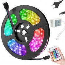 Kit Banda Led RGB EDAR, Joc De Lumini, Multicolora, SMD 5050, Intensitate Reglabila, Telecomanda Cu Functii Complete, Ilumina...