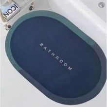 Covor De Baie EDAR, Cu Mesaj "Bathroom", Absorbant, Antiderapant, Material Moale, Curatoare Usoara, 57.5 x 40 cm, Bleumarin/A...