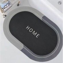 Covor De Baie EDAR, Cu Mesaj "Home", Absorbant, Antiderapant, Material Moale, Curatoare Usoara, 57.5 x 40 cm Negru/Gri