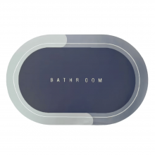 Covor De Baie EDAR, Cu Mesaj "Bathroom", Absorbant, Antiderapant, Material Moale, Curatoare Usoara, 86 x 57 cm, Albastru