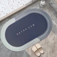 Covor De Baie EDAR, Cu Mesaj "Bathroom", Absorbant, Antiderapant, Material Moale, Curatoare Usoara, 86 x 57 cm, Albastru
