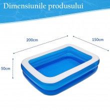 Piscina Gonflabila Dreptunghiulara SIKS Pentru Exterior, 200x150x50 Cm, Albastru/Alb Piscina Gonflabila Dreptunghiulara SIKS Pentru Exterior, 200x150x50 Cm, Albastru/Alb