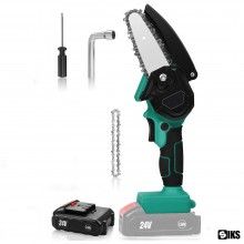 Mini Fierastrau SIKS Cu Lant Electric Portabil / Drujba 6 Inch, 24V, 1 Baterie, 2 Lanturi, 2000mAh, Verde