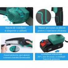 Mini Fierastrau SIKS Cu Lant Electric Portabil / Drujba 6 Inch, 24V, 1 Baterie, 2 Lanturi, 2000mAh, Verde Mini Fierastrau SIKS Cu Lant Electric Portabil / Drujba 6 Inch, 24V, 1 Baterie, 2 Lanturi, 2000mAh, Verde