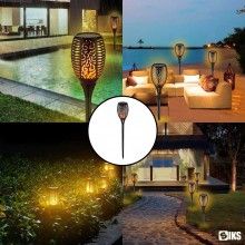 Lampa Solara Pentru Gradina SIKS, Torta Cu Efect De Flacara, Buton On/Off, 59 cm, Negru