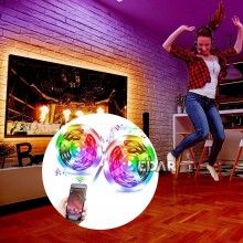 Kit Banda LED Smart EDAR RGB cu Control Din Telecomanda sau Aplicatie, Conexiune Bluetooth, LED SMD 2835, IP65, Lungime 20 me...