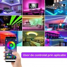 Kit Banda LED Smart EDAR RGB cu Control Din Telecomanda sau Aplicatie, Conexiune Bluetooth, LED SMD 2835, IP65, Lungime 20 me...