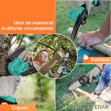 Mini Fierastrau Portabil EDAR Tip Drujba, Electric, cu Lant, Sina Ghidaj 4-6 Inch, 24V, 1 Baterie, 2 Lanturi, 2000mAh, Verde