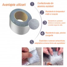 Banda Adeziva EDAR Pentru Reparatii, Finisaj din Aluminiu, Rezistenta la Intemperii, Previne Scurgerile, Adeziv Permanent, Di...