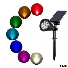 Proiector Gradina EDAR Tip Lampa Solara, pentru Gradina, Terasa, Curte, Fixare pe Perete sau in Pamant, IP65, Lumina Ambientala