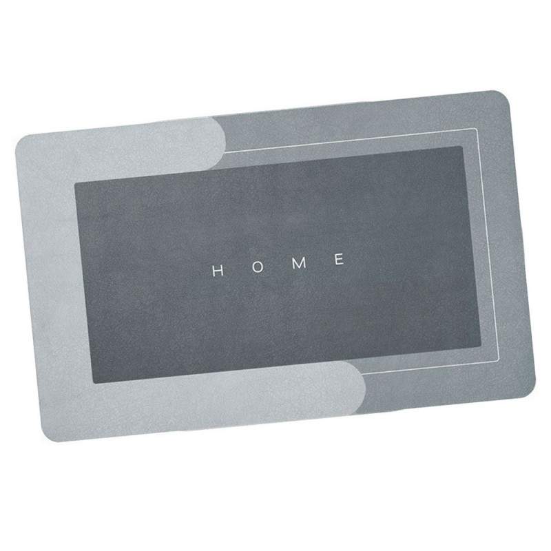 Covor De Baie EDAR, Cu Mesaj "Home", Absorbant, Antiderapant, Material Moale, Curatoare Usoara, 80 x 50 cm, Dreptunghi, Gri