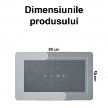 Covor De Baie EDAR, Cu Mesaj "Home", Absorbant, Antiderapant, Material Moale, Curatoare Usoara, 80 x 50 cm, Dreptunghi, Gri