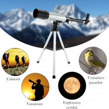 Telescop Astronomic SIKS Cu Trepied Din Aluminiu, Distanta Focala 360mm Si Prisme De 90°, Argintiu/Negru Telescop Astronomic SIKS Cu Trepied Din Aluminiu, Distanta Focala 360mm Si Prisme De 90°, Argintiu/Negru