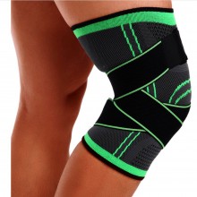Orteza Elastica Ajustabila SIKS Pentru Genunchi Cu Bretele Elastice, Bandaj Pentru Genunchi Negru / Verde, Marime Universala