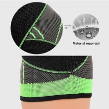 Orteza Elastica Ajustabila SIKS Pentru Genunchi Cu Bretele Elastice, Bandaj Pentru Genunchi Negru / Verde, Marime Universala