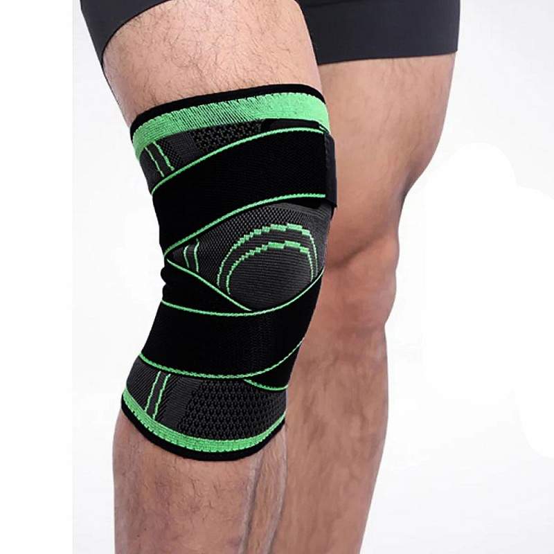Orteza Elastica Ajustabila SIKS Pentru Genunchi Cu Bretele Elastice, Bandaj Pentru Genunchi Negru / Verde, Marime Universala