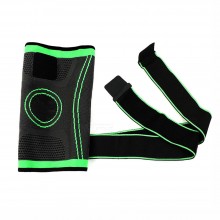Orteza Elastica Ajustabila SIKS Pentru Genunchi Cu Bretele Elastice, Bandaj Pentru Genunchi Negru / Verde, Marime Universala