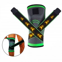 Orteza Elastica Ajustabila SIKS Pentru Genunchi Cu Bretele Elastice, Bandaj Pentru Genunchi Negru / Verde, Marime Universala