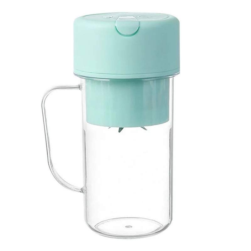 Blender Portabil SIKS Tip Cana Cu Incarcare USB, 6 Lame, Capacitate 420 ml, Cu Pai Din Silicon, Turcoaz