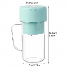 Blender Portabil SIKS Tip Cana Cu Incarcare USB, 6 Lame, Capacitate 420 ml, Cu Pai Din Silicon, Turcoaz
