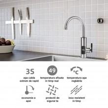 Robinet Electric Instant EDAR, pentu Apa Calda, Afisaj Digital Temperatura, Montare pe Chiuveta, Rotire Pipa 360 Grade, Inox,... Robinet Electric Instant EDAR, pentu Apa Calda, Afisaj Digital Temperatura, Montare pe Chiuveta, Rotire Pipa 360 Grade, Inox,...