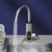 Robinet Electric Instant EDAR, pentu Apa Calda, Afisaj Digital Temperatura, Montare pe Chiuveta, Rotire Pipa 360 Grade, Inox,...