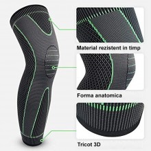 Genunchiera EDAR tip Soseta, Ideala Pentru Activitati Sportive si Casnice, Tricot Respirabil, Tricot 3D, Negru / Verde, Marim...
