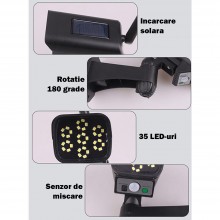 Lampa Solara EDAR Tip Camera Falsa, 35 LED-uri, Senzor Detectie Miscare, Telecomanda Inclusa, Panou Solar, Negru Lampa Solara EDAR Tip Camera Falsa, 35 LED-uri, Senzor Detectie Miscare, Telecomanda Inclusa, Panou Solar, Negru