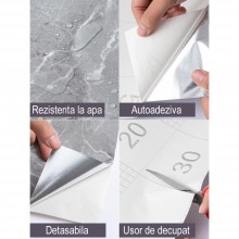 Folie Autoadeziva SIKS, Protectie BucatarFolie Autoadeziva SIKS, Protectie Bucatarie, Rezistenta la Apa, Aspect Marmura Gri, ...