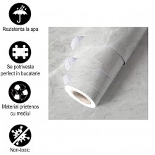 Folie de Protectie Pentru Bucatarie EDAR, Autocolanta, Autoadeziva, Model Marmura, Rezistenta la Apa si Ulei, Design Modern, ...