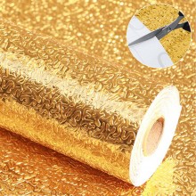 Folie de aluminiu EDAR, autoadeziva, protectie bucatarie, rezistenta la apa, dimensiuni 61 x 300 cm, auriu Folie de aluminiu EDAR, autoadeziva, protectie bucatarie, rezistenta la apa, dimensiuni 61 x 300 cm, auriu