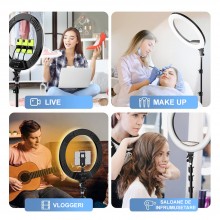 Lampa Circulara SIKS, Ring Light LED, Make-Up, 55 cm, 22 Inch, 3 Moduri De Lumina, 10 Trepte Reglaj, Trepied, 3 x Suport Tele...