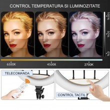Lampa Circulara EDAR cu Diametru 55 cm, 22 inch, Ring Light Make-Up, Lumina LED cu 10 Trepte Intensitate, 3 Moduri De Lumina,... Lampa Circulara EDAR cu Diametru 55 cm, 22 inch, Ring Light Make-Up, Lumina LED cu 10 Trepte Intensitate, 3 Moduri De Lumina,...