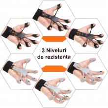 Set 2 Flexori Degete SIKS, Curea Sustinere Mana, 3 Niveluri De Dificultate, Recuperare Fizica, Antrenamentul De Flexie Si Ext...