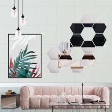 Set 12 Oglinzi Acrilice Autoadezive Decorative SIKS De Perete, 3D, Forma Oglinda Hexagon, Diametru 20 cm, Argintiu