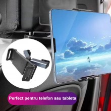 Suport Auto SIKS Pentru Telefon Sau Tableta Cu Prindere In Tetiera, Ajustare Unghi, Reglabila, Negru Suport Auto SIKS Pentru Telefon Sau Tableta Cu Prindere In Tetiera, Ajustare Unghi, Reglabila, Negru