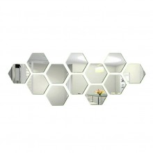 Oglinzi Acrilice Hexagonale EDAR,12 Bucati, Autoadezive, Aplicare pe Perete, Dimensiuni 20 x 23 cm, Argintiu