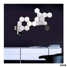 Oglinzi Acrilice Hexagonale EDAR,12 Bucati, Autoadezive, Aplicare pe Perete, Dimensiuni 20 x 23 cm, Argintiu