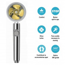 Para de Dus EDAR cu Elice, Cap Rotativ 360°, Jet Turbo, Presiune Puternica, Economisire Apa, Filtru Impuritati, Argintiu