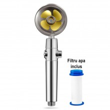 Para de Dus EDAR cu Elice, Cap Rotativ 360°, Jet Turbo, Presiune Puternica, Economisire Apa, Filtru Impuritati, Argintiu