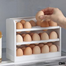Suport Organizator Oua SIKS Pentru Usa Frigiderului, Cutie Depozitare Cu Capacitate 30 Oua, Pe 3 Nivele, Plastic, Alb