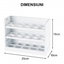 Suport Organizator Oua SIKS Pentru Usa Frigiderului, Cutie Depozitare Cu Capacitate 30 Oua, Pe 3 Nivele, Plastic, Alb